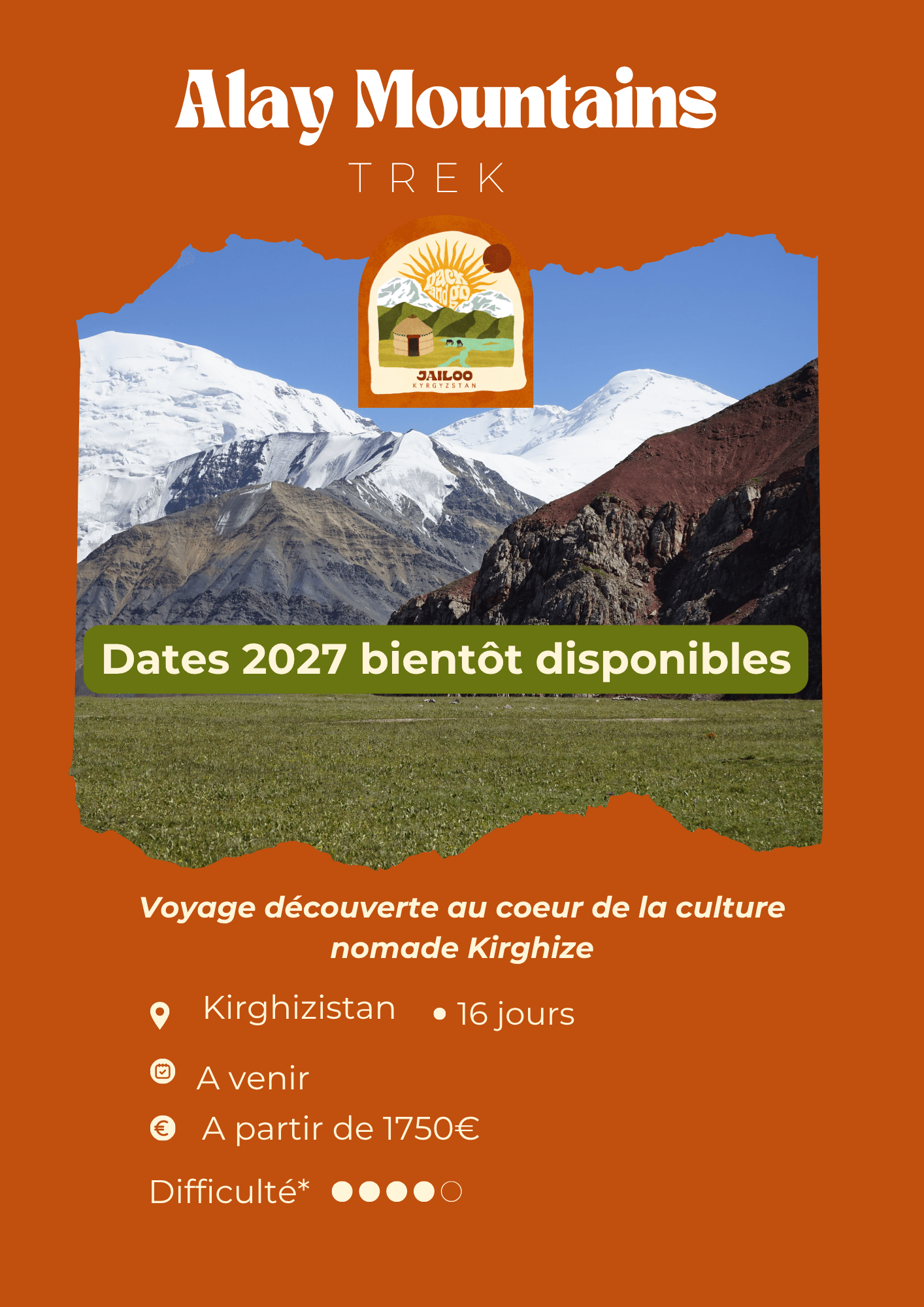 Affiche du trek Alay Mountains 2027 – Pack and Go