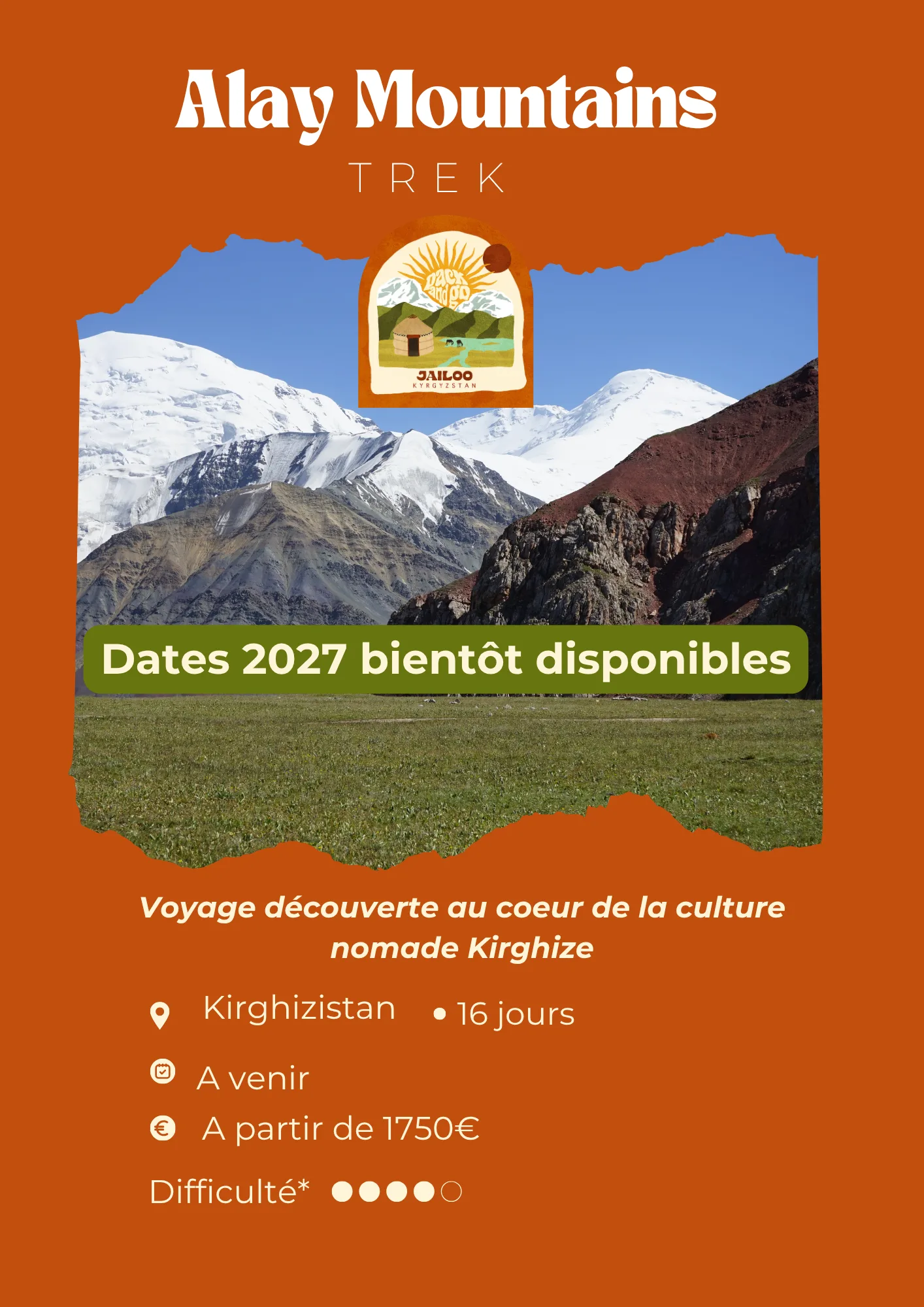 Affiche du trek Alay Mountains 2027 – Pack and Go